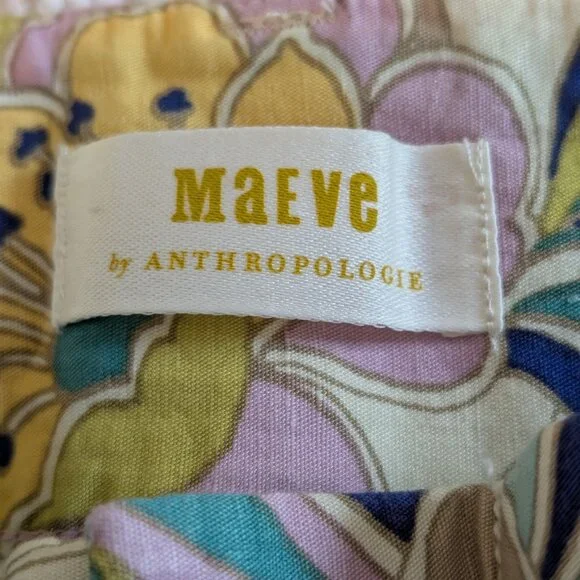 Maeve Collette Pants; retro 1970's spring colors print; Anthro's "magic fabric"! - Picture 2 of 12